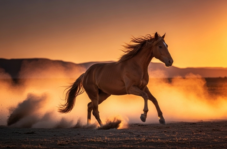 rennendes Pferd vor Sonnenuntergang