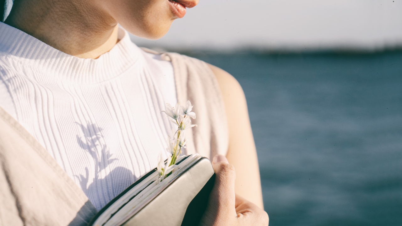 frau hält dankbarkeitstagebuch frau hält dankbarkeitstagebuch